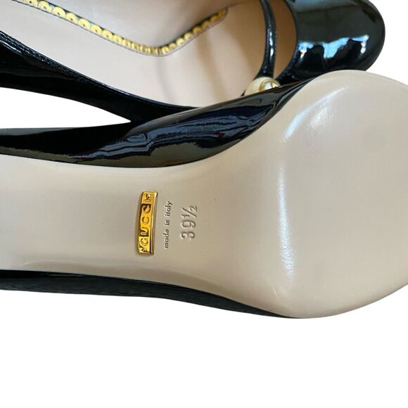 Gucci Vernice Pearl Arielle Mary Jane Pumps US 9.5 EU 39.5 Black Leather NEW - Picture 7 of 15